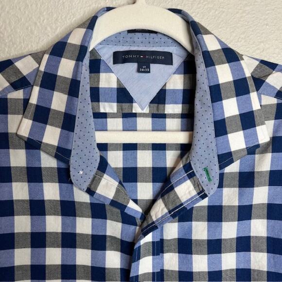 Tommy Hilfiger Sz 17/34-35 Slim Fit Long Sleeve Blue Checked Dress Shirt - Picture 2 of 10
